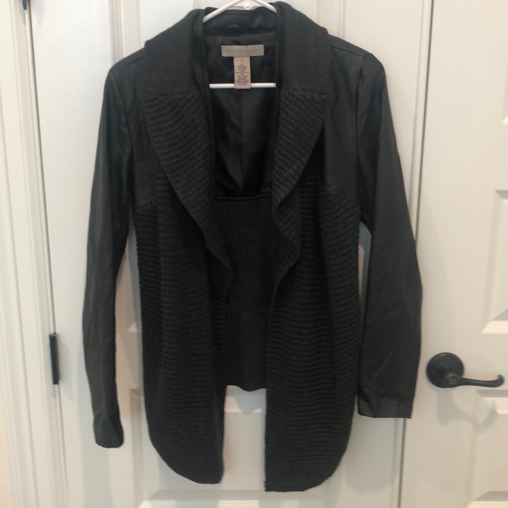Pure Navy Wool Black Grey Open Cascading Cardigan  Sweater Jacket Size Small